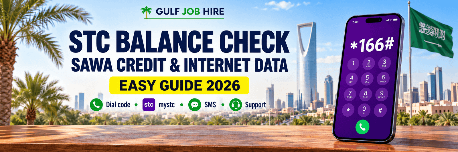 STC balance check guide showing SAWA credit code *166# on an illustrative phone